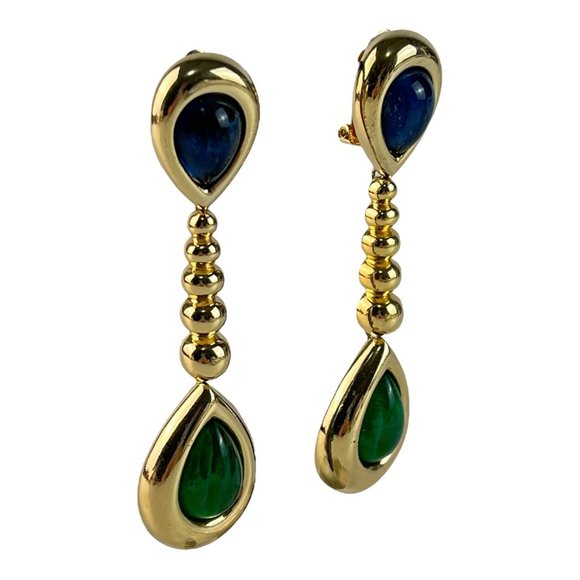 Vintage Christian Dior Runway Statement Green Blue Gripoix Drop Dangle Earrings - Picture 3 of 10
